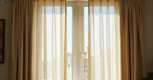 Dusty and dull curtains in forest-glen before steam cleaning